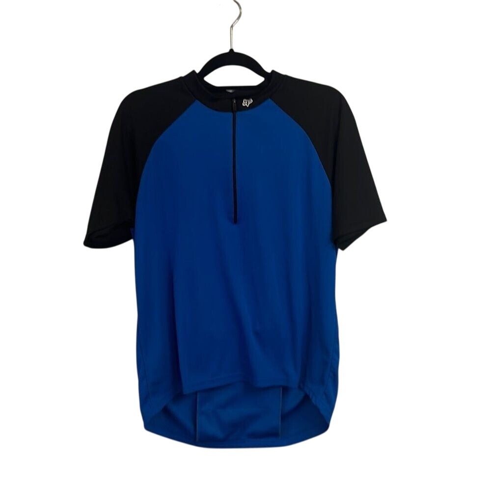 Fox Men's Blue & Black Fitted Raglan Short Sleeve 1/4‎ Zip Jersey Shirt Size M
